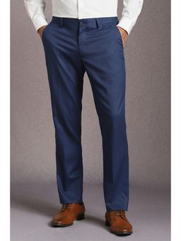 Louis Philippe - Men Navy Blue Solid Flat Front Formal Trousers