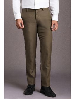 Louis Philippe - Men Brown Textured Flat Front Formal Trousers
