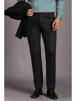 Louis Philippe - Men Black Textured Flat Front Formal Trousers