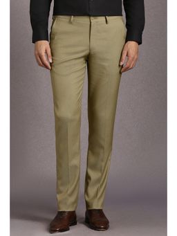 Louis Philippe - Men Olive Textured Flat Front Formal Trousers