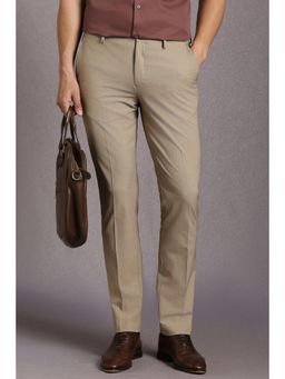 Louis Philippe - Men Beige Textured Flat Front Formal Trousers