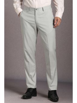 Louis Philippe - Men Grey Textured Flat Front Formal Trousers