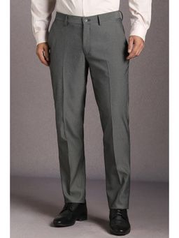 Louis Philippe - Men Grey Textured Flat Front Formal Trousers