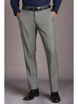 Louis Philippe - Men Grey Textured Flat Front Formal Trousers