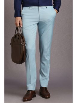 Louis Philippe - Men Light Blue Textured Flat Front Formal Trousers