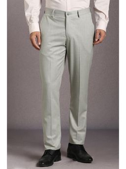 Louis Philippe - Men Grey Textured Flat Front Formal Trousers