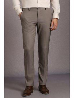 Louis Philippe - Men Brown Textured Flat Front Formal Trousers