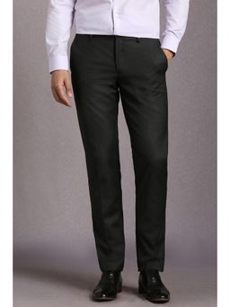 Louis Philippe - Men Black Textured Flat Front Formal Trousers