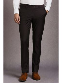 Louis Philippe - Men Brown Textured Flat Front Formal Trousers