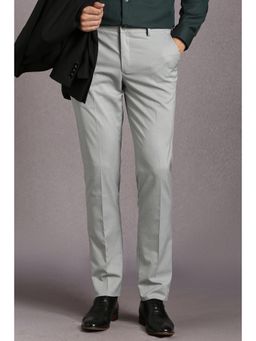Louis Philippe - Men Grey Textured Flat Front Formal Trousers