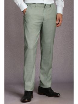 Louis Philippe - Men Green Textured Flat Front Formal Trousers