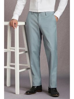 Louis Philippe - Men Light Blue Textured Flat Front Formal Trousers