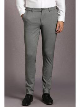 Louis Philippe - Men Grey Textured Flat Front Formal Trousers
