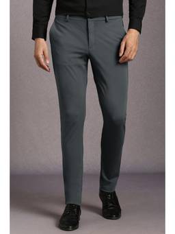 Louis Philippe - Men Grey Solid Flat Front Formal Trousers