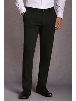 Louis Philippe - Men Black Solid Flat Front Formal Trousers