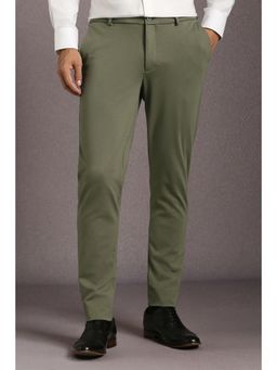 Louis Philippe - Men Olive Solid Flat Front Formal Trousers