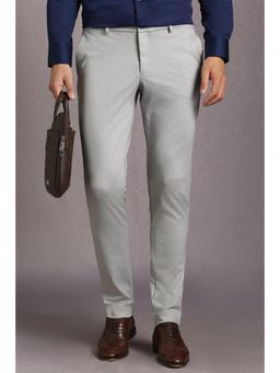 Louis Philippe - Men Grey Textured Flat Front Formal Trousers