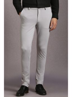 Louis Philippe - Men Grey Solid Flat Front Formal Trousers