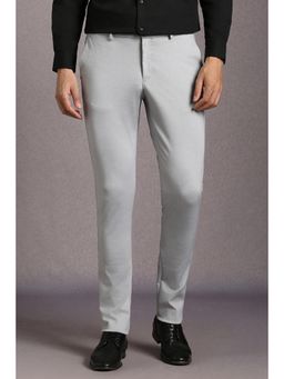 Louis Philippe - Men Grey Textured Flat Front Formal Trousers