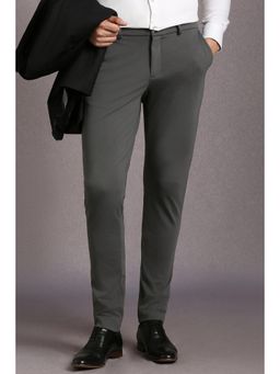 Louis Philippe - Men Grey Solid Flat Front Formal Trousers