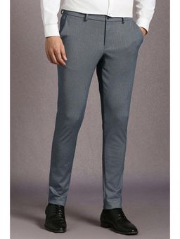 Louis Philippe - Men Grey Textured Flat Front Formal Trousers