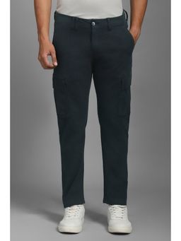 Louis Philippe - Men Navy Blue Solid Flat Front Casual Trousers
