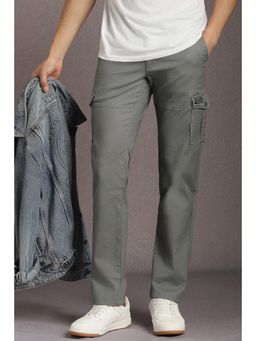 Louis Philippe - Men Grey Solid Flat Front Casual Cargo Trousers