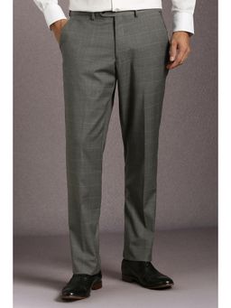 Louis Philippe - Men Grey Check Flat Front Formal Trousers