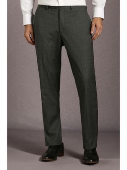 Louis Philippe - Men Grey Textured Flat Front Formal Trousers