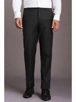 Louis Philippe - Men Black Textured Flat Front Formal Trousers