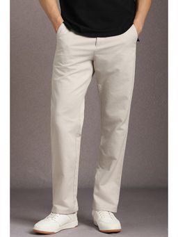 Louis Philippe - Men Beige Textured Flat Front Casual Trousers