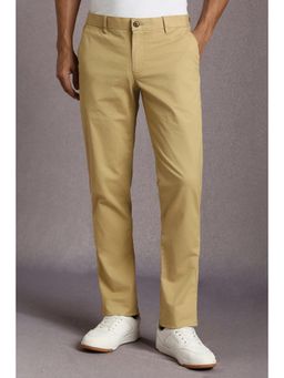 Louis Philippe - Men Khaki Solid Flat Front Casual Trousers