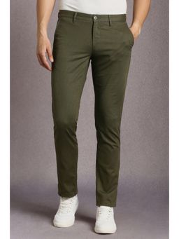 Louis Philippe - Men Olive Textured Flat Front Casual Trousers
