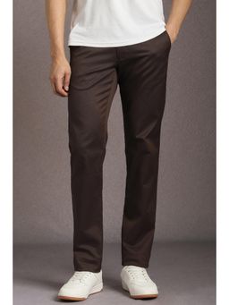 Louis Philippe - Men Brown Textured Flat Front Casual Trousers