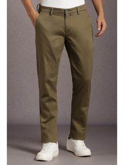 Louis Philippe - Men Olive Textured Flat Front Casual Trousers