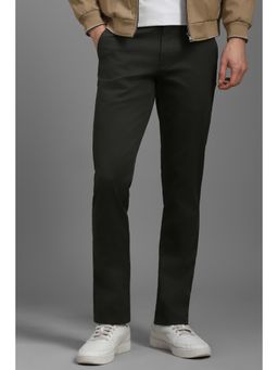 Louis Philippe - Men Black Slim Fit Solid Flat Front Casual Trousers