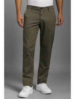 Louis Philippe - Men Olive Textured Flat Front Casual Trousers