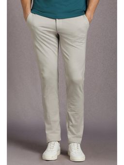 Louis Philippe - Men Grey Solid Flat Front Casual Trousers