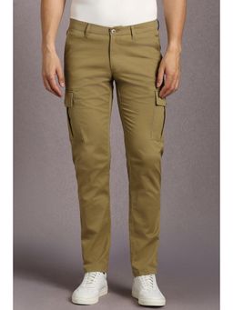 Louis Philippe - Men Olive Solid Flat Front Casual Cargo Trousers