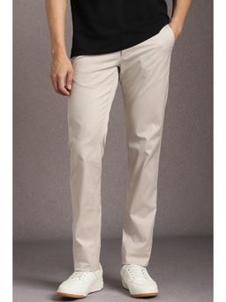 Louis Philippe - Men Beige Textured Flat Front Casual Trousers