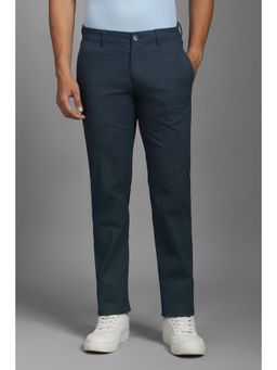 Louis Philippe - Men Navy Blue Textured Flat Front Casual Trousers