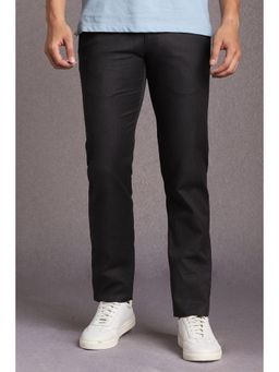 Louis Philippe - Men Black Textured Flat Front Casual Trousers