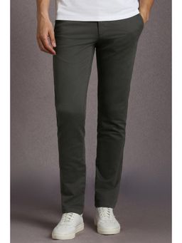 Louis Philippe - Men Grey Solid Flat Front Casual Trousers