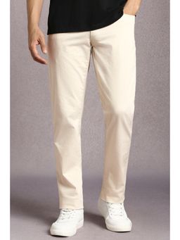 Louis Philippe - Men Beige Textured Flat Front Casual Trousers