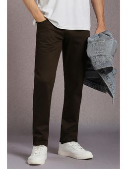 Louis Philippe - Men Brown Solid Flat Front Casual Trousers