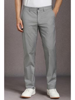 Louis Philippe - Men Grey Textured Flat Front Casual Trousers
