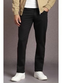 Louis Philippe - Men Black Textured Flat Front Casual Trousers