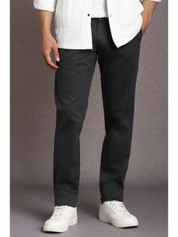 Louis Philippe - Men Charcoal Textured Flat Front Casual Trousers