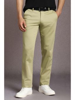 Louis Philippe - Men Olive Textured Flat Front Casual Trousers