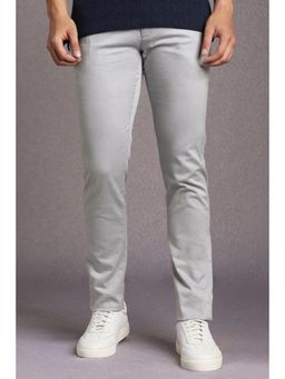 Louis Philippe - Men Grey Textured Flat Front Casual Trousers